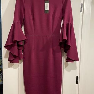 NWT - Size S - Flutter sleeve fitted plum dress